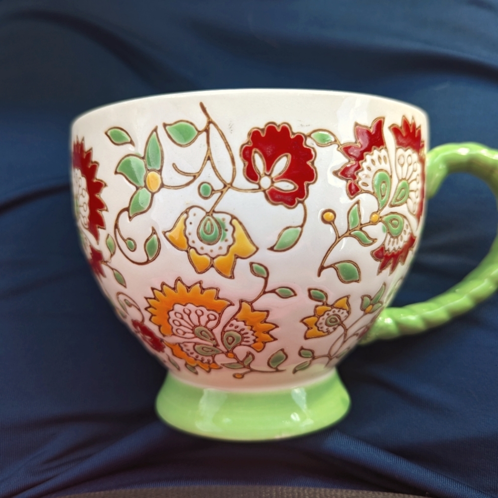 Artistic Accents Green Red Yellow floral coffee cup mug